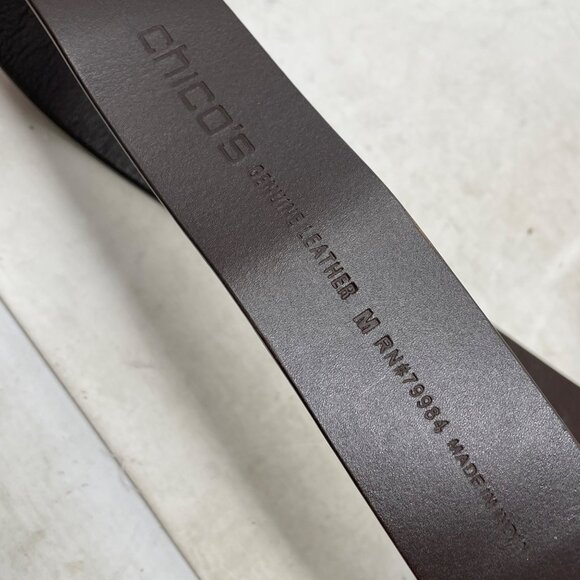 Chicos Adjustable Belt Size Medium Brass Rhinestone Embellished Oval Bling Brown - Picture 3 of 6